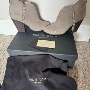 rag & bone Margot Boot Stone Waxy Suede Ankle Booties Stacked Heel and Side Zip